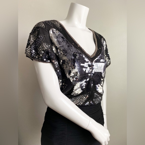 AIDAN MATTOX Sequin Beaded Butterfly Disco Formal Dress Cocktail Glam Wedding 2 - Picture 9 of 14